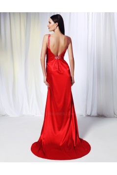 A-Line Beaded Long Red Prom Evening Formal Dresses ED011004