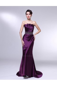 Trumpet/Mermaid Strapless Beaded Long Purple Prom Evening Formal Dresses ED011005