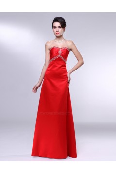A-Line Beaded Long Red Prom Evening Formal Dresses ED011008