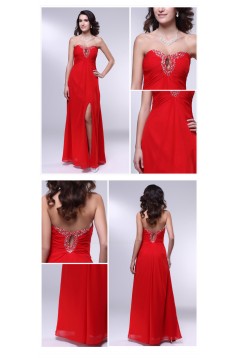 Sheath/Column Sweetheart Split-Front Beaded Long Red Chiffon Prom Evening Formal Dresses ED011012