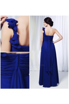 A-Line One-Shoulder Long Blue Chiffon Prom Evening Formal Dresses ED011013