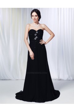 A-Line Sweetheart Beaded Long Black Chiffon Prom Evening Formal Dresses ED011014
