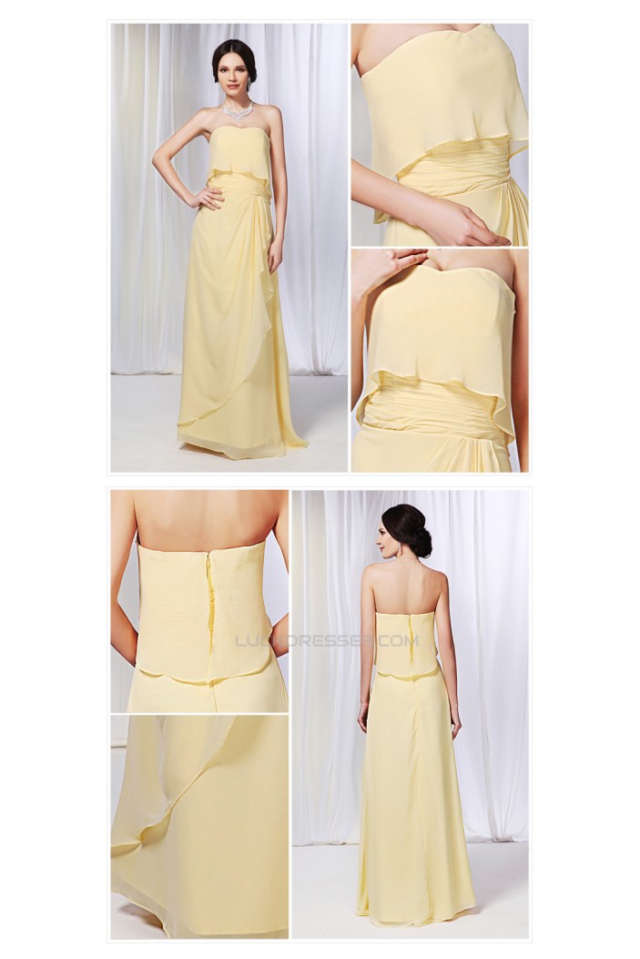 Sheath/Column Strapless Long Yellow Chiffon Prom Evening Bridesmaid Dresses ED011018