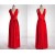 A-Line V-Neck Long Red Chiffon Prom Evening Formal Bridesmaid Dresses ED011034