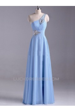 A-Line One-Shoulder Beaded Long Chiffon Prom Evening Formal Dresses ED011043