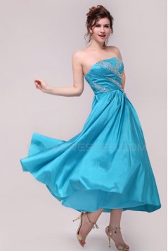 A-Line Strapless Short Blue Beaded Prom Evening Formal Party Dresses ED010106