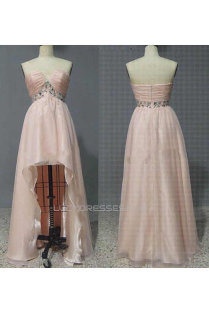 High Low Sweetheart Beaded Pink Chiffon Prom Evening Formal Dresses ED011060