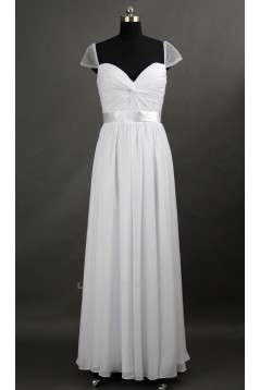 A-Line Cap-Sleeve Long White Chiffon Prom Evening Formal Dresses ED011074