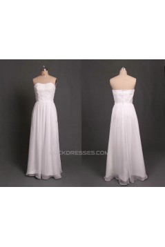 A-Line Strapless Long White Chiffon Prom Evening Formal Dresses ED011093