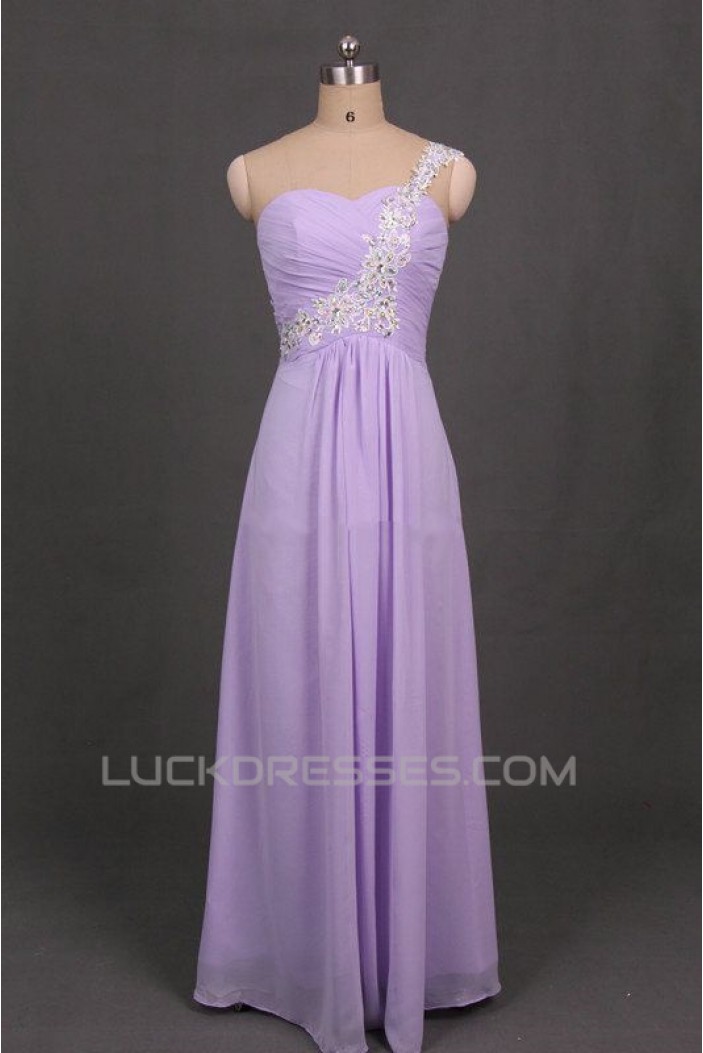 A-Line One-Shoulder Beaded Long Chiffon Prom Evening Formal Dresses ED011104