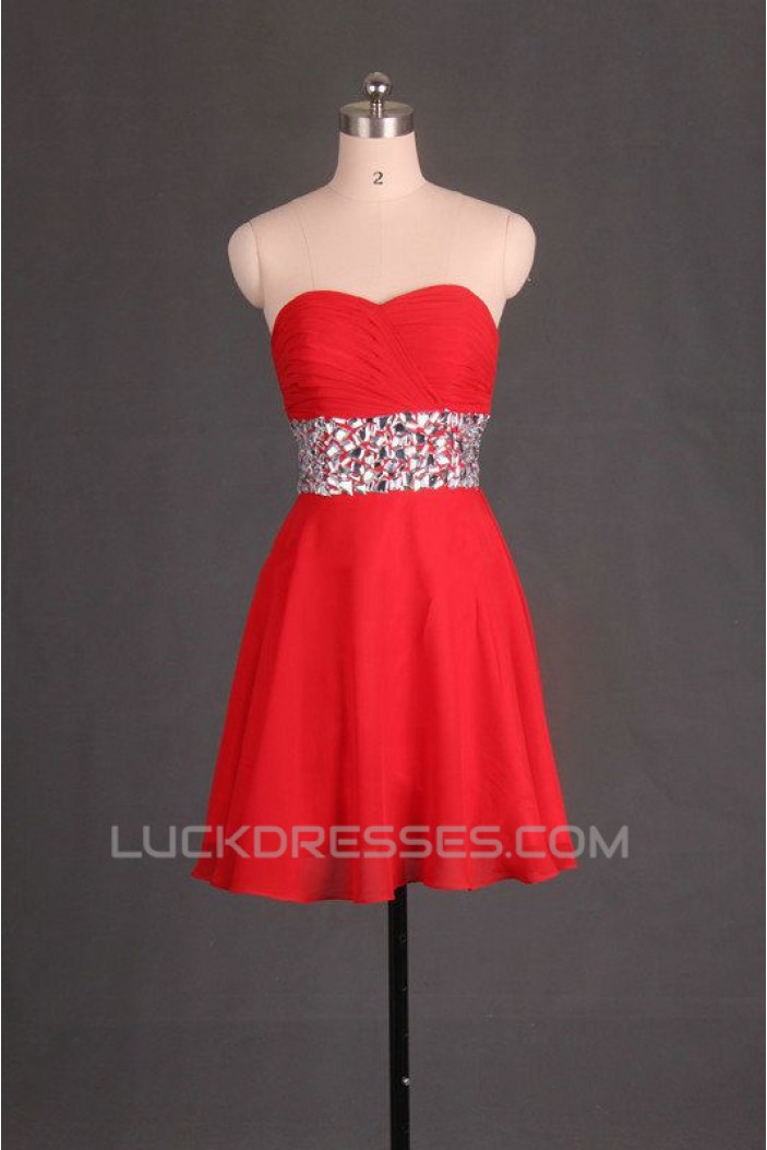 A-Line Sweetheart Beaded Short Red Chiffon Prom Evening Formal Dresses ED011106