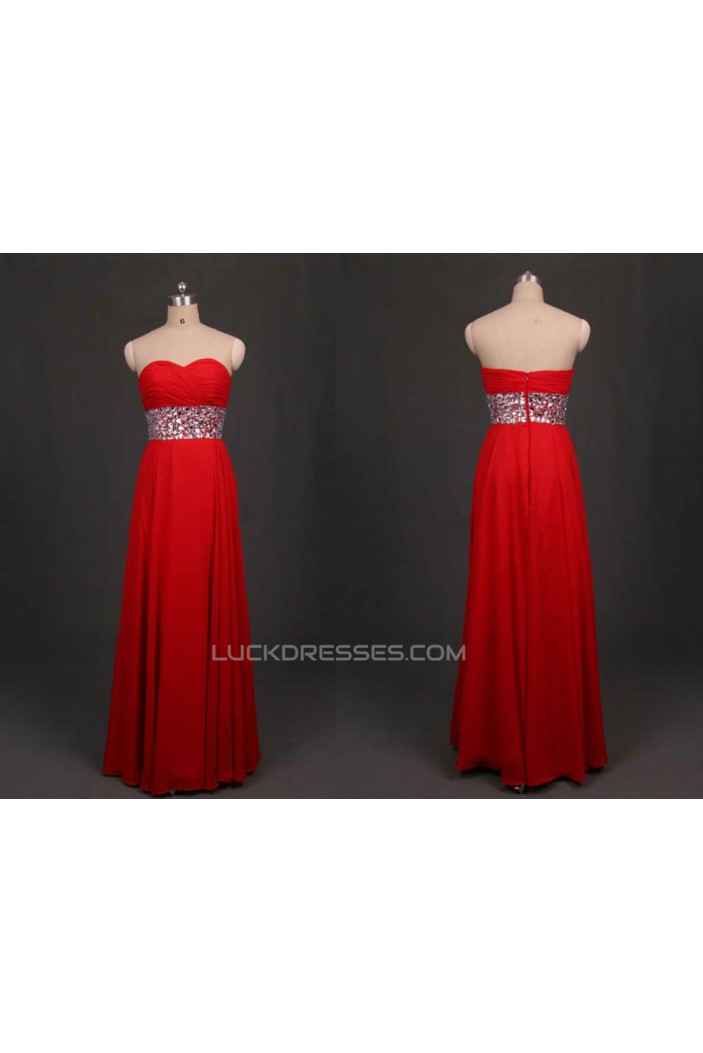 A-Line Sweetheart Beaded Long Red Chiffon Prom Evening Formal Dresses ED011109