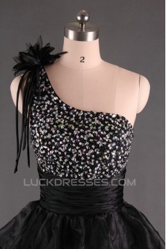 One-Shoulder Beaded Short Black Prom Evening Cocktail Dresses ED011112