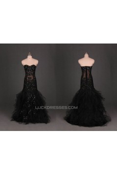Trumpet/Mermaid Sweetheart Beaded Long Black Prom Evening Formal Dresses ED011117