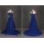 A-Line One-Shoulder Beaded Long Blue Chiffon Prom Evening Formal Dresses ED011119