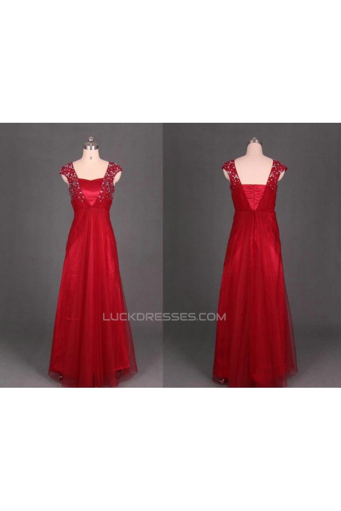 A-Line Beaded Long Red Prom Evening Formal Dresses ED011126