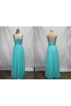 A-Line Sweetheart Beaded Long Blue Chiffon Prom Evening Formal Dresses ED011136