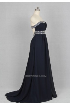 A-Line Strapless Beaded Long Chiffon Prom Evening Formal Dresses ED011141