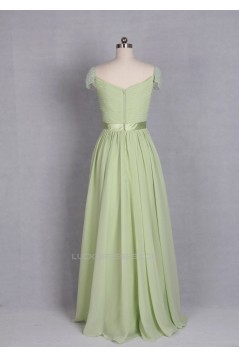 A-Line Cap-Sleeve Beaded Long Chiffon Prom Evening Formal Dresses ED011143