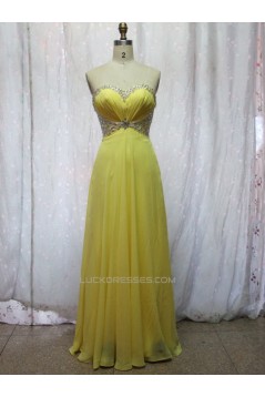 A-Line Sweetheart Beaded Long Yellow Chiffon Prom Evening Formal Dresses ED011147