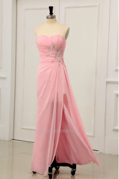 Split-Front Sweetheart Beaded Long Pink Chiffon Prom Evening Formal Dresses ED011156