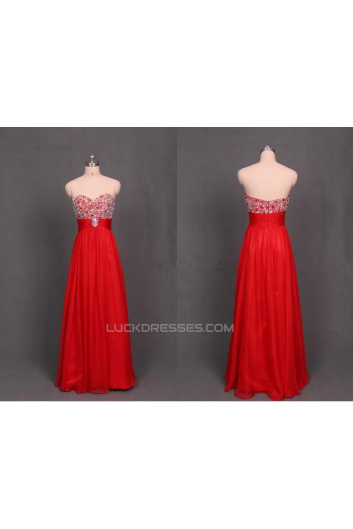 A-Line Sweetheart Beaded Long Red Chiffon Prom Evening Formal Dresses ED011182