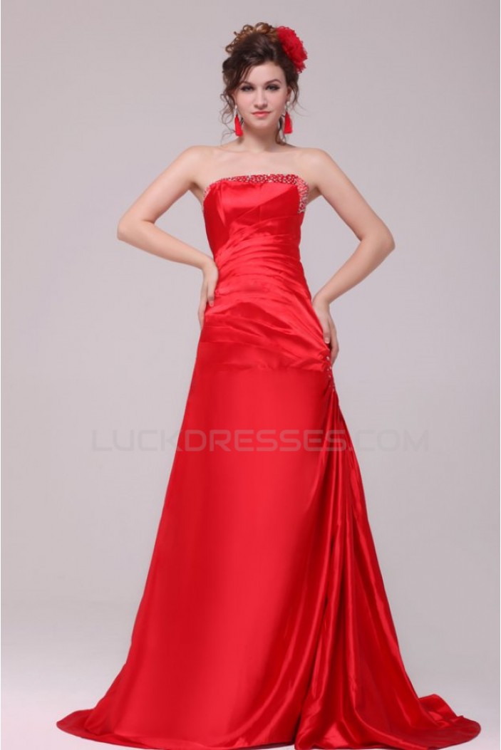 A-Line Strapless Beaded Long Red Prom Evening Formal Party Dresses ED010120