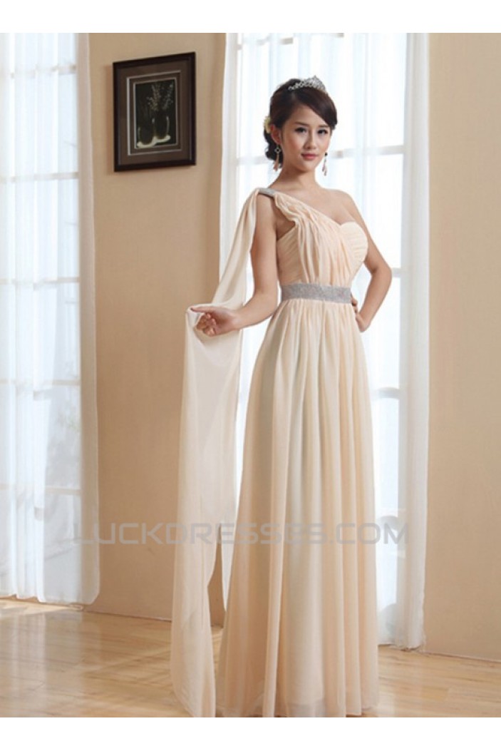 A-Line One-Shoulder Long Chiffon Prom Evening Bridesmaid Dresses ED011209
