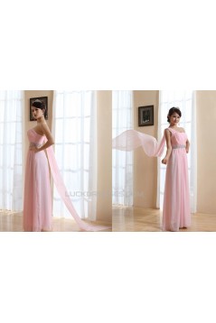 A-Line One-Shoulder Long Pink Chiffon Prom Evening Bridesmaid Dresses ED011210