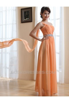 A-Line One-Shoulder Long Chiffon Prom Evening Bridesmaid Dresses ED011211