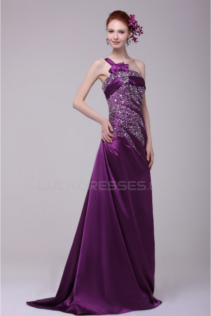Long Purple Beaded One-Shoulder Prom Evening Formal Party Dresses ED010125