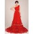 A-Line One-Shoulder Long Red Tulle Prom Evening Formal Dresses ED011250