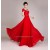 A-Line Cap-Sleeve Beaded Long Red Chiffon Prom Evening Formal Dresses ED011252