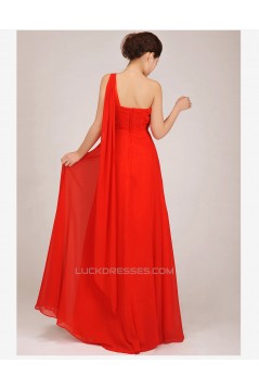 A-Line One-Shoulder Beaded Long Red Chiffon Prom Evening Formal Dresses ED011253