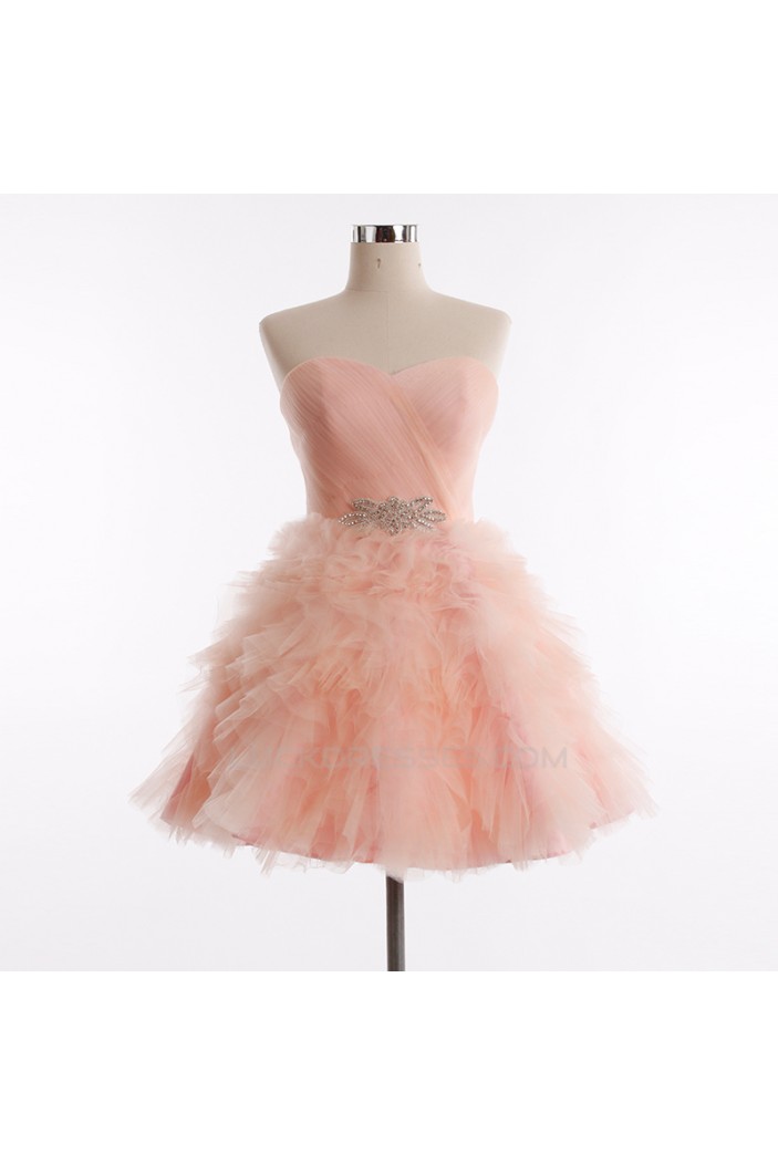A-Line Sweetheart Beaded Short Pink Tulle Prom Evening Formal Dresses ED011270