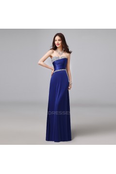 A-Line Sweetheart Beaded Long Blue Prom Evening Formal Dresses ED011287