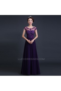 A-Line Beaded Applique Long Purple Chiffon Prom Evening Formal Dresses ED011289