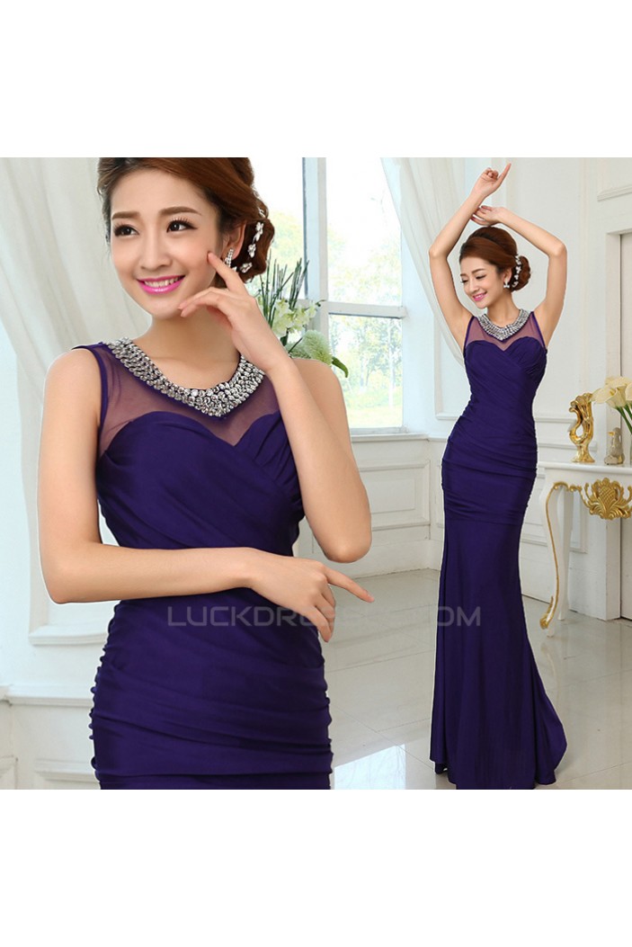 Trumpet/Mermaid Beaded Long Purple Prom Evening Formal Dresses ED011296