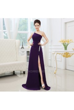 A-Line One-Shoulder Beaded Long Prom Evening Formal Dresses ED011300