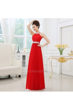 A-Line Halter Beaded Long Red Chiffon Prom Evening Formal Dresses ED011301