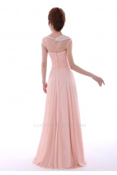 A-Line Beaded Long Pink Chiffon Prom Evening Formal Dresses ED011302