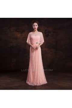 Elegant Long Pink Lace Beaded Prom Evening Formal Dresses ED011303