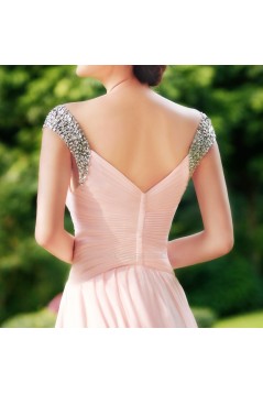 A-Line Beaded Long Pink Chiffon Prom Evening Formal Dresses ED011305