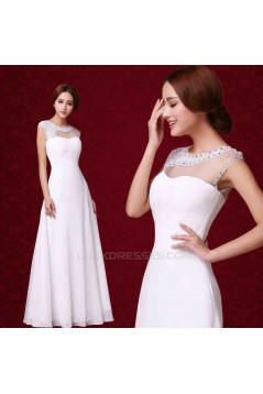 A-Line Beaded Long White Prom Evening Formal Dresses ED011306