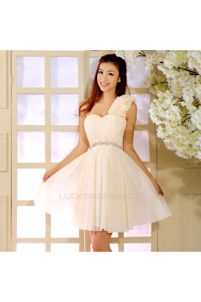 A-Line One-Shoulder Beaded Short Chiffon Prom Evening Formal Dresses ED011359