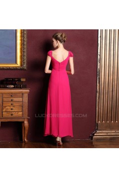 A-Line Cap-Sleeve Beaded Long Chiffon Prom Evening Formal Dresses ED011361