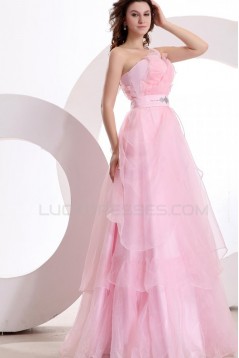 Long Pink One-Shoulder Prom Evening Formal Party Dresses ED010137