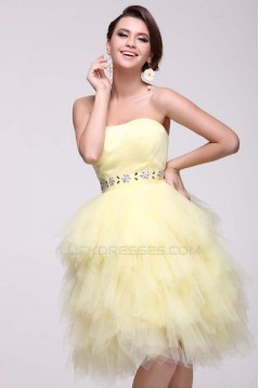 Strapless Short Beaded Yellow Prom Evening Cocktail Dresses ED011385