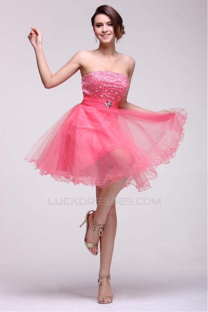 A-Line Strapless Beaded Short Prom Evening Formal Dresses ED011386