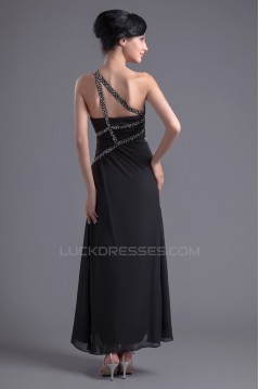 Sheath/Column One-Shoulder Beaded Long Black Chiffon Prom Evening Formal Dresses ED011389